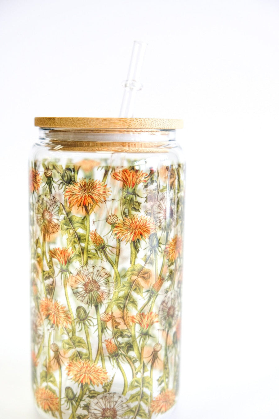 Glass Tumbler Cup with Lid & Straw Couloir[ART.] Dandelions 