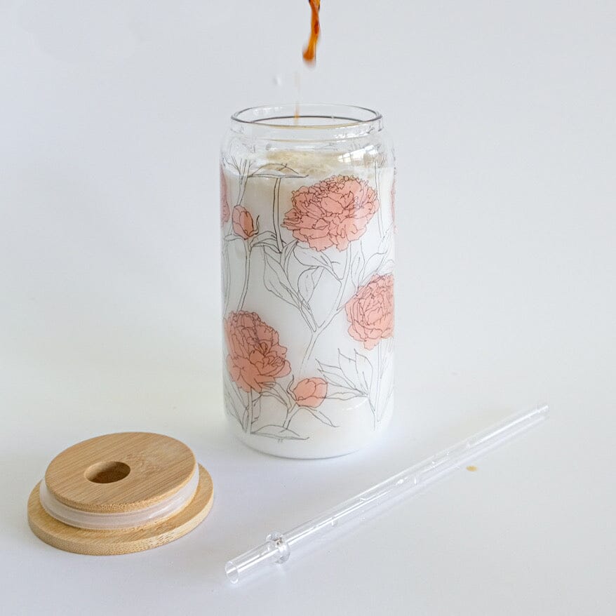 Glass Tumbler Cup with Lid & Straw Couloir[ART.] 