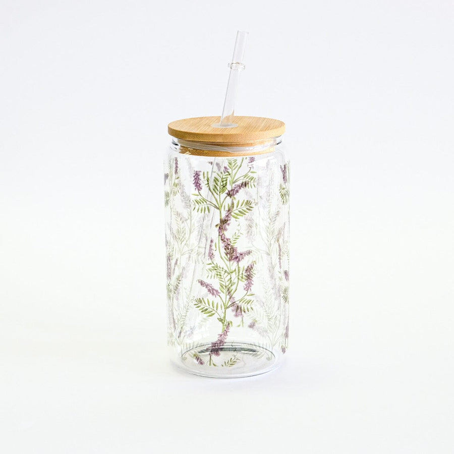 Glass Tumbler Cup with Lid & Straw Couloir[ART.] Lavender 
