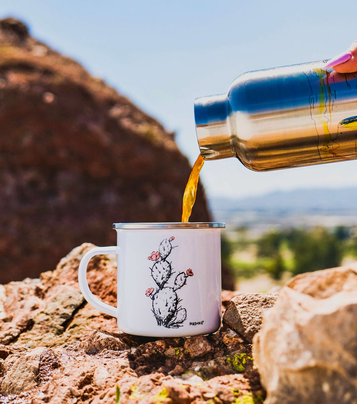 Hand-printed in Arizona custom eco-friendly merchandise, camp mugs and water bottles by Couloir [ART.]