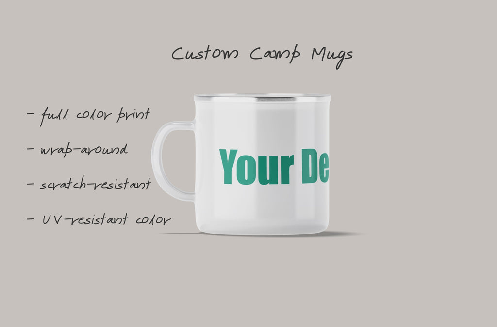 custom enamel camp mugs hand-printed in Arizona featuring a full color wrap-around print