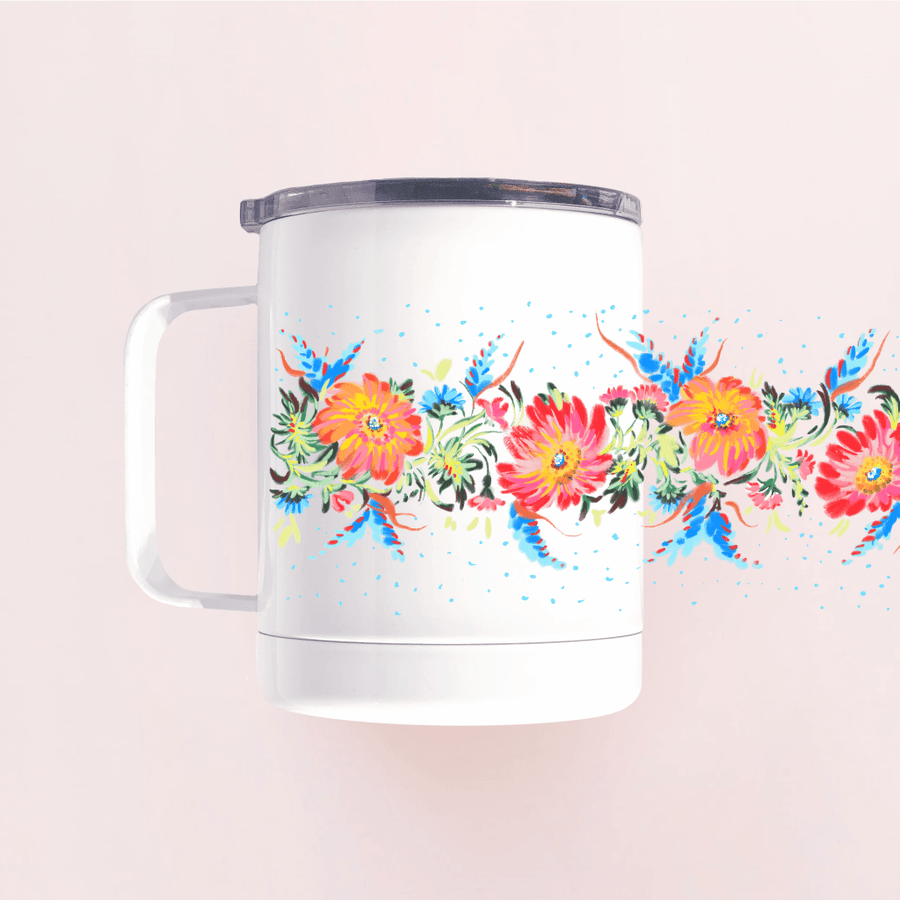 Fall Flowers Coffee Mug Mug Couloir[art] 10 oz insulated stainless steel mug with lid 