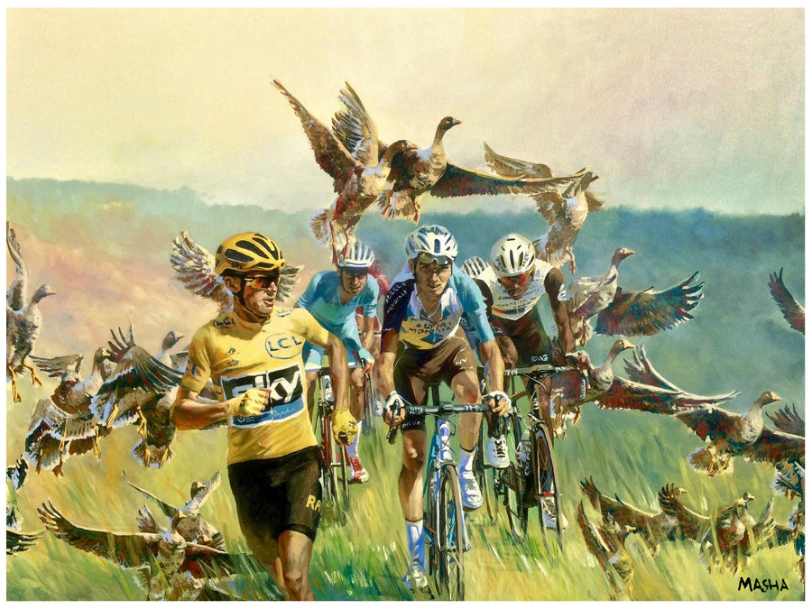 "Froome Chasing Geese" Art Print Couloir[art] 12x16 Unframed 