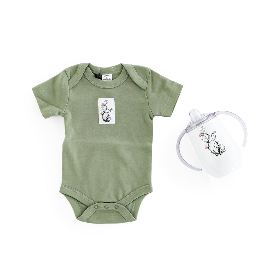 Prickly Pear Organic Baby Bodysuit & Sippy Cup Set baby clothes Couloir[ART.] NB Thyme 