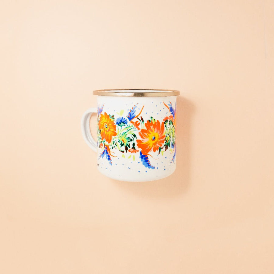 Fall Flowers Coffee Mug Mug Couloir[art] 12 oz Enamel coated mug with silver rim 